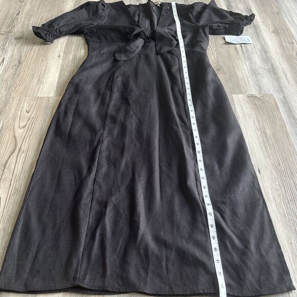 NWT Melloday Nordstrom Puff Sleeve Bow Linen Viscose Blend Maxi Dress Size Large - Picture 11 of 12